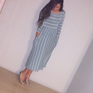 Blue and white striped dress